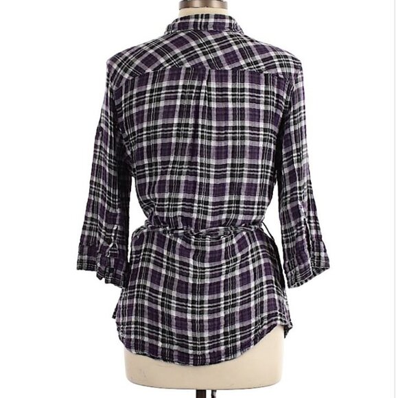 Torrid Plaid Button Up 3/4 Sleeve Tie Belt Top 0X - Picture 2 of 6